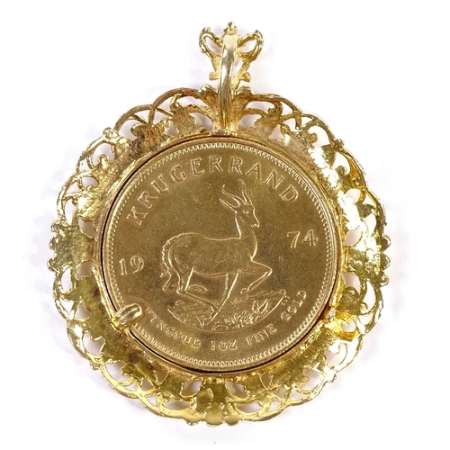 176 - A 1974 gold Krugerrand, 9ct gold pendant mount, gross weight 44g