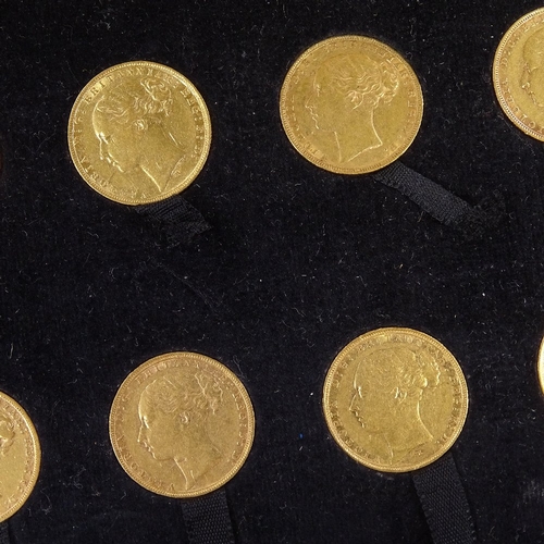 177 - 10 Victorian gold sovereigns, 1872 - 1886, cased