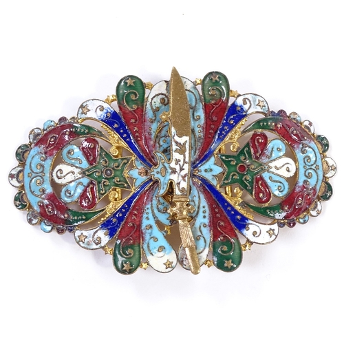 181 - A Turkish gilt-brass and champleve enamel buckle, width 8.5cm