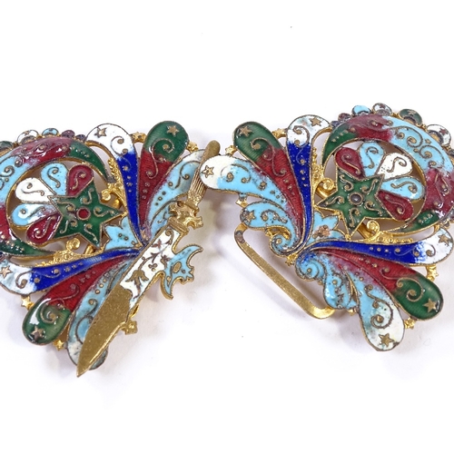 181 - A Turkish gilt-brass and champleve enamel buckle, width 8.5cm