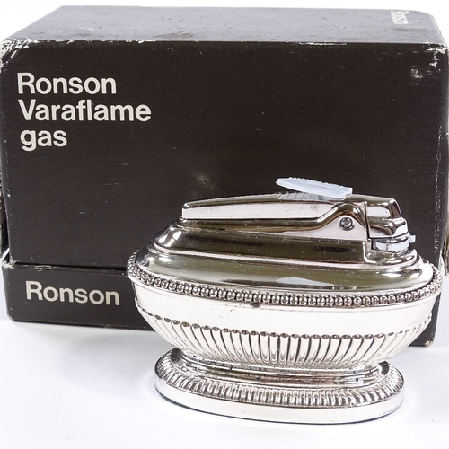 186 - A Ronson Varaflame gas chrome table lighter, length 9cm, original box