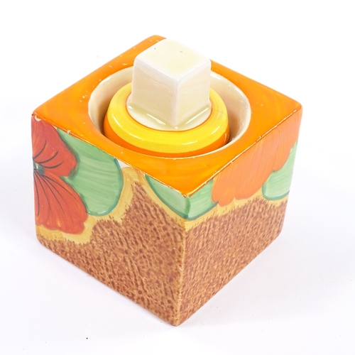 197 - A Clarice Cliff for Newport Pottery Bizarre Nasturtium pattern cube shape inkwell, model no. 458, wi... 