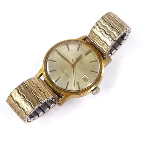 456 - OMEGA - a Vintage gold plated stainless steel Geneve automatic wristwatch, silvered dial with gilt b... 