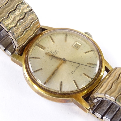 456 - OMEGA - a Vintage gold plated stainless steel Geneve automatic wristwatch, silvered dial with gilt b... 