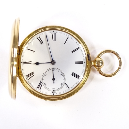 458 - A 19th century 18ct gold full-hunter key-wind pocket watch, white enamel dial with Roman numeral hou... 