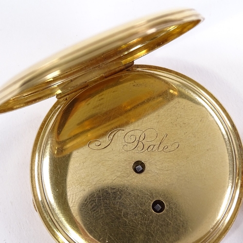 458 - A 19th century 18ct gold full-hunter key-wind pocket watch, white enamel dial with Roman numeral hou... 