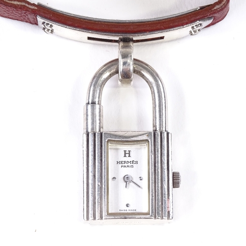 459 - HERMES - a lady's silver-cased Kelly padlock quartz wristwatch, silvered dial with quarterly dot hou... 