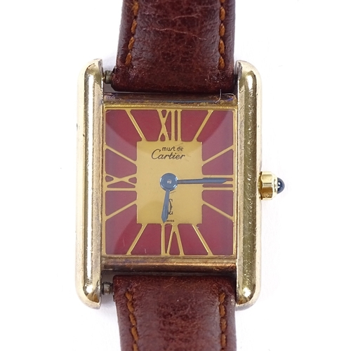 466 - MUST DE CARTIER - a lady's Vermeil sterling silver Tank quartz wristwatch, ref. 3 66001, gilt dial w... 