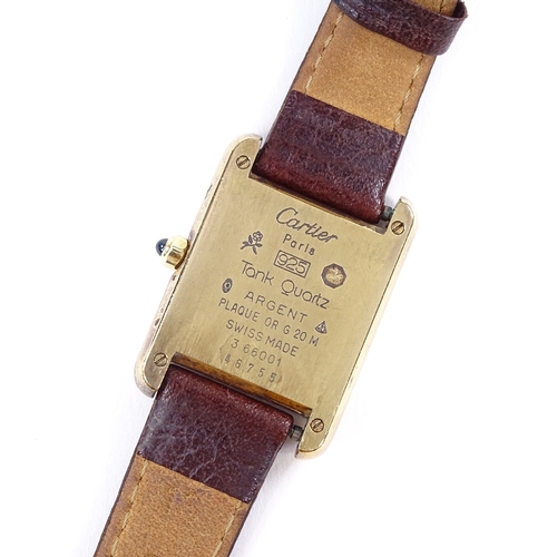 466 - MUST DE CARTIER - a lady's Vermeil sterling silver Tank quartz wristwatch, ref. 3 66001, gilt dial w... 