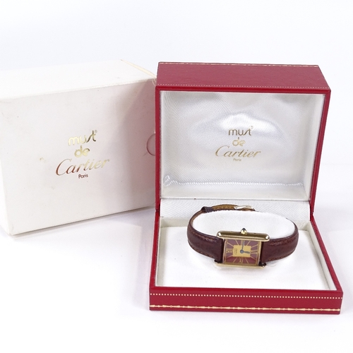 466 - MUST DE CARTIER - a lady's Vermeil sterling silver Tank quartz wristwatch, ref. 3 66001, gilt dial w... 