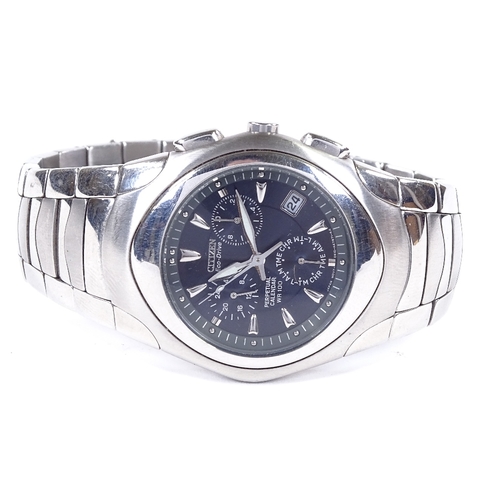 467 - CITIZEN - a stainless steel Eco-drive WR100 perpetual calendar quartz chronograph wristwatch, ref. E... 