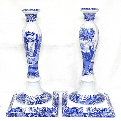 523 - A pair of Spode Italian pattern candlesticks on square plinths, 32.5cm