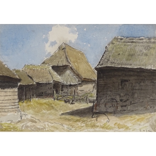 1237 - Spencer Frederick Gore, watercolour, farm buildings, inscribed and dated 1908 beneath the mount, 7