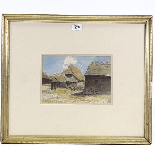 1237 - Spencer Frederick Gore, watercolour, farm buildings, inscribed and dated 1908 beneath the mount, 7