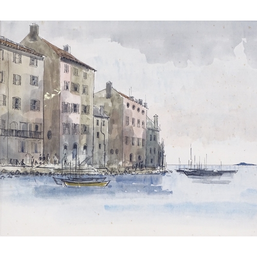 1238 - Robert Tavener, watercolour, harbour scene Yugoslavia, signed, 11.5