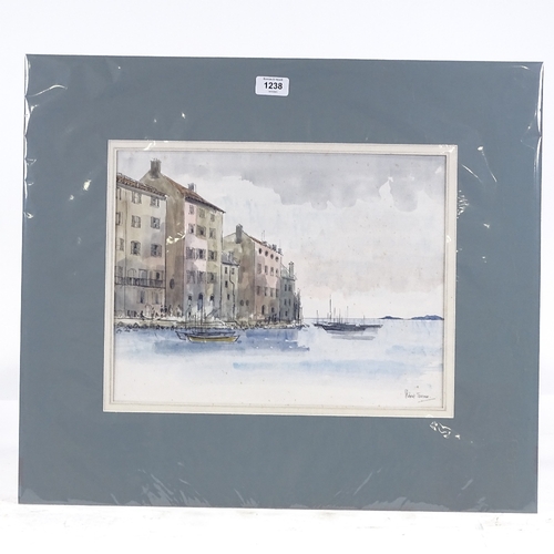 1238 - Robert Tavener, watercolour, harbour scene Yugoslavia, signed, 11.5