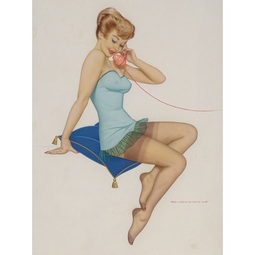 1240 - Archie Dickens, gouache/watercolour, girl on the telephone, signed, 10