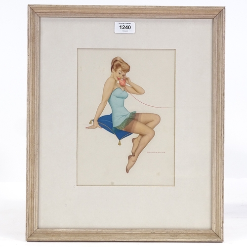 1240 - Archie Dickens, gouache/watercolour, girl on the telephone, signed, 10