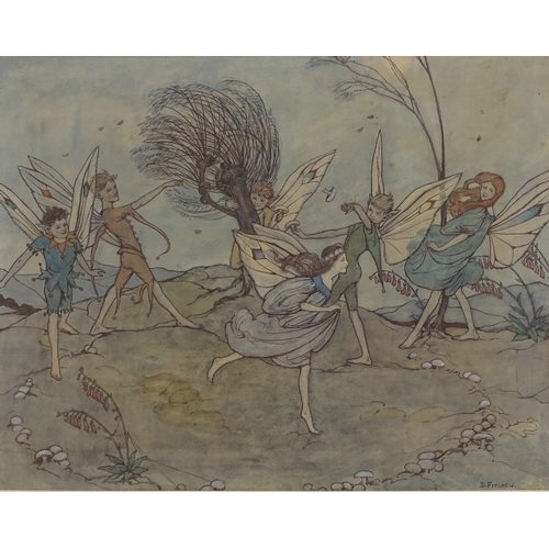 1242 - Dorothy Fitchew, watercolour, fairies, signed, 11.5