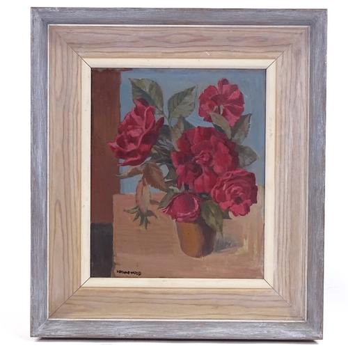 1245 - Harold Wood, oil on board, still life pot plant, signed, 11