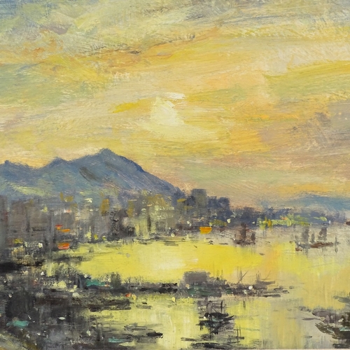 1247 - Ian Houston, oil on board, Sundown Hong Kong, signed, 18