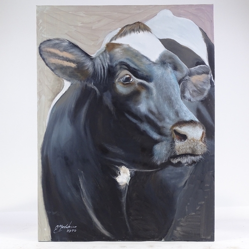 1253 - Clive Fredriksson, oil on canvas, cow, 32