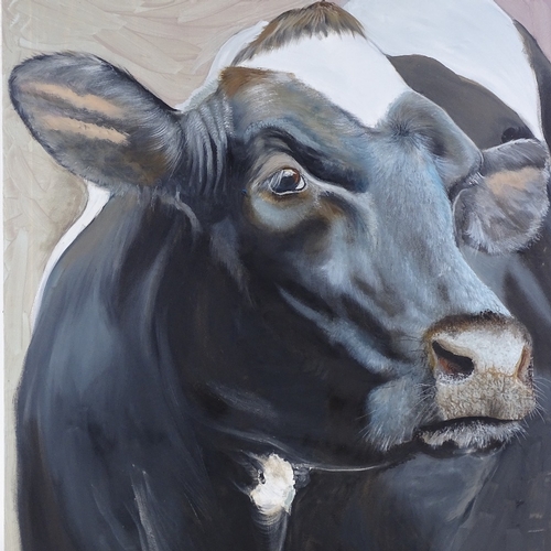 1253 - Clive Fredriksson, oil on canvas, cow, 32