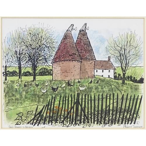 1257 - Robert Tavener (1920-2004), watercolour, Oast Houses & Chicken, image size 7