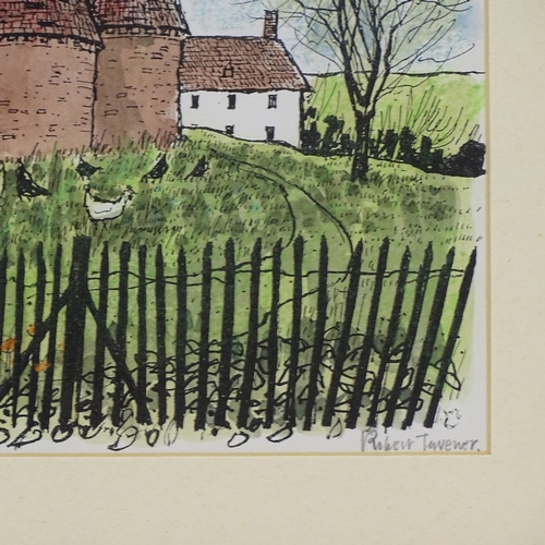 1257 - Robert Tavener (1920-2004), watercolour, Oast Houses & Chicken, image size 7