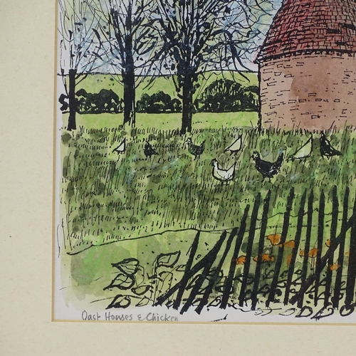 1257 - Robert Tavener (1920-2004), watercolour, Oast Houses & Chicken, image size 7