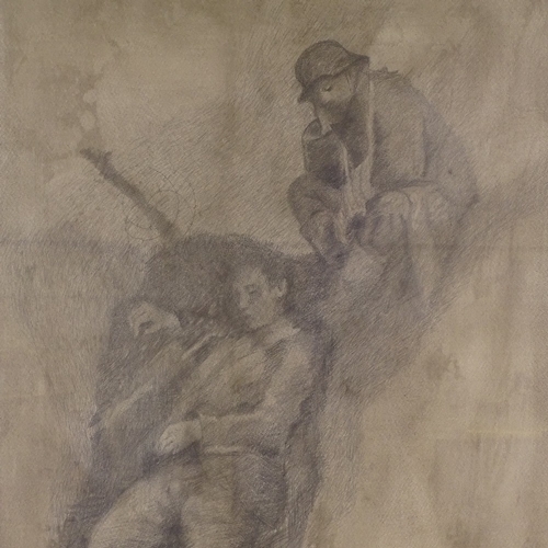 1261 - Gerald Jarman, charcoal on paper, First War trench scene, 38