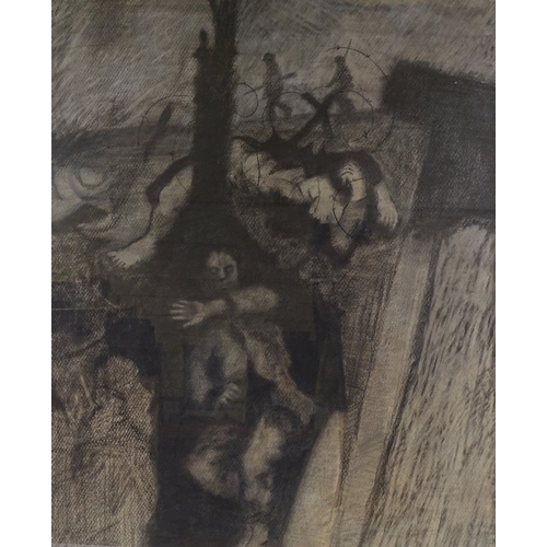 1262 - Gerald Jarman, charcoal on paper, First War trench scene, 38