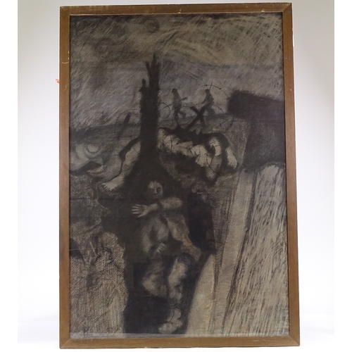 1262 - Gerald Jarman, charcoal on paper, First War trench scene, 38