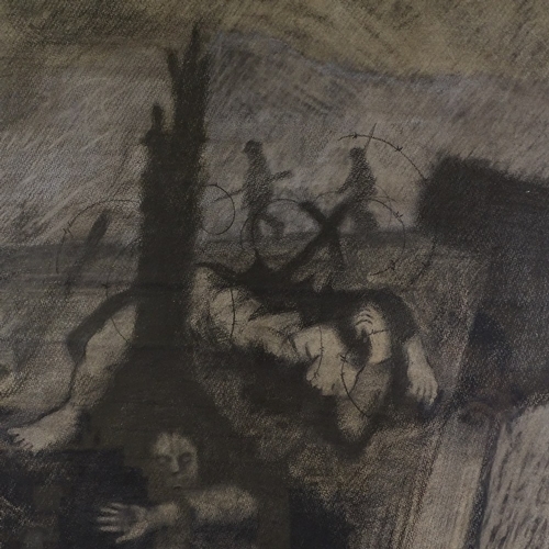 1262 - Gerald Jarman, charcoal on paper, First War trench scene, 38