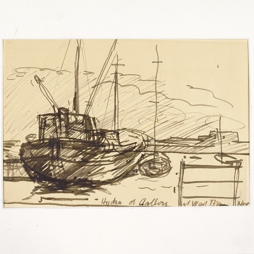 1275 - Frank Griffith (1889 - 1979), ink and wash on paper, Hydra of Aalborg, signed with initials, Studio ... 