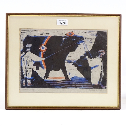 1278 - Pauline Hall (American 1918 - 2007), woodcut print, prize bull, artist's proof, signed in pencil, 9