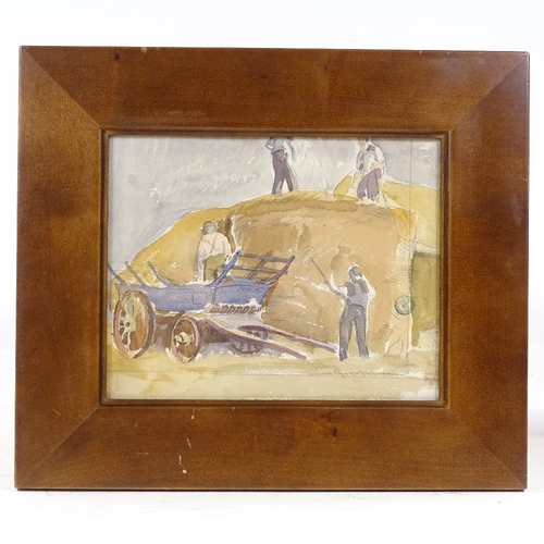 1279 - Frank Griffith (1889 - 1979), watercolour, haymaking, bears Studio stamp, 8.75