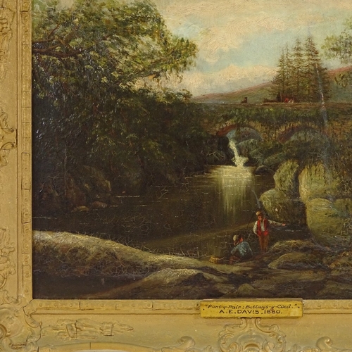 1287 - A E Davis, oil on canvas, Welsh rural landscape, 16