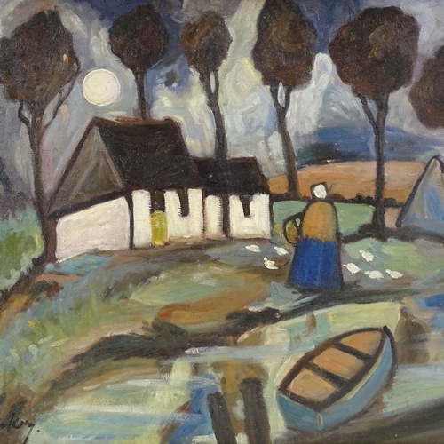 1288 - After Markey Robinson, modern oil on board, farm scene, 16