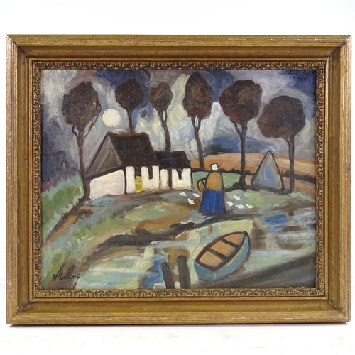 1288 - After Markey Robinson, modern oil on board, farm scene, 16