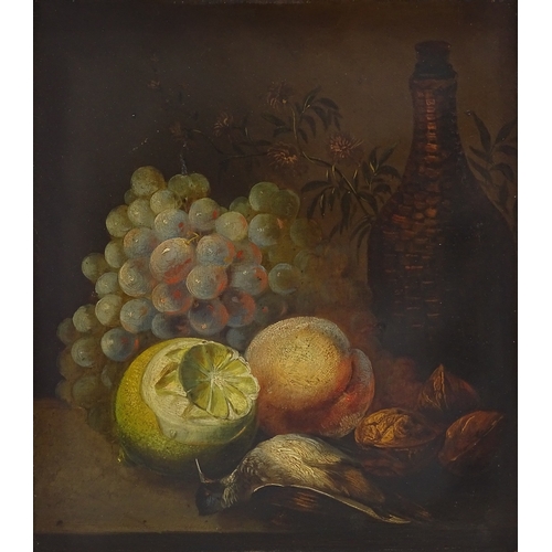 1290 - 19th century oil on wood panel, still life study, unsigned, 13