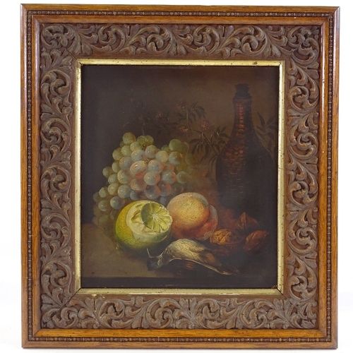 1290 - 19th century oil on wood panel, still life study, unsigned, 13