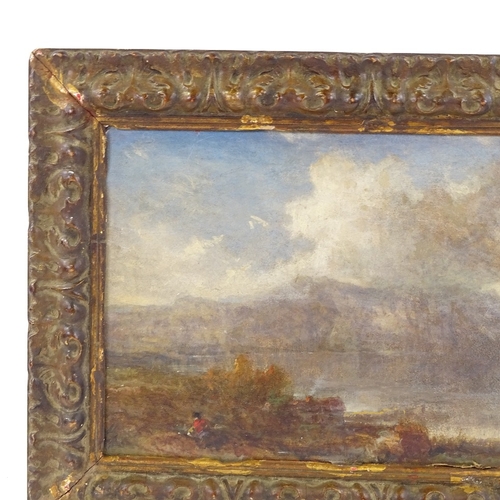 1291 - 19th century oil on wood panel, misty landscape, unsigned, 9