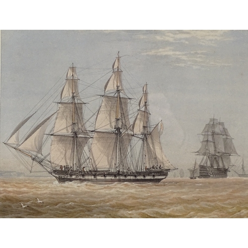 1294 - William Joy (1803 - 1857), watercolour, warships off the coast, 8.5