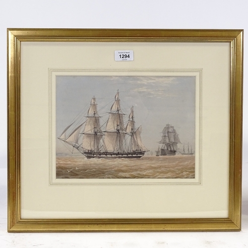 1294 - William Joy (1803 - 1857), watercolour, warships off the coast, 8.5