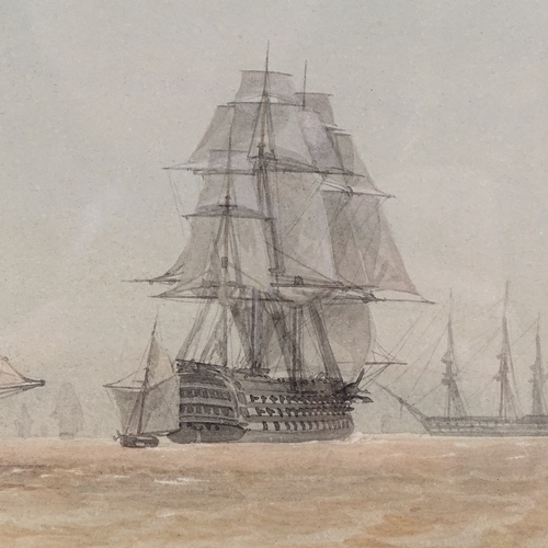 1294 - William Joy (1803 - 1857), watercolour, warships off the coast, 8.5