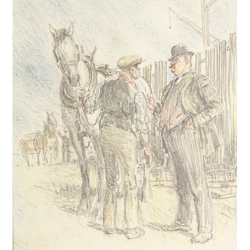 1295 - Frank Reynolds (1876 - 1953), 2 pencil/crayon drawings, street scenes, largest 6