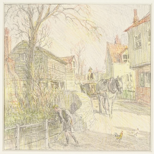 1295 - Frank Reynolds (1876 - 1953), 2 pencil/crayon drawings, street scenes, largest 6