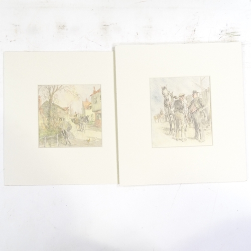 1295 - Frank Reynolds (1876 - 1953), 2 pencil/crayon drawings, street scenes, largest 6