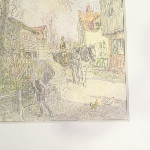 1295 - Frank Reynolds (1876 - 1953), 2 pencil/crayon drawings, street scenes, largest 6